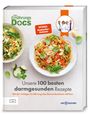 „Die Ernährungs Docs“, „Unsere 100 besten darmgesunden Rezepte“. Links Salatschüssel, rechts Nudelgericht auf Buchcover.