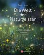 Text: "Sam Hess. Die Welt der Naturgeister. Zwerge, Feen und Nymphen wahrnehmen und sich mit ihnen verbinden. nymphenburger." Hintergrund: funkelnde Lichter in einem Wald.