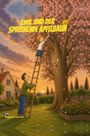 "EMIL UND DER SPRECHENDE APFELBAUM". Ein Junge auf einer Leiter, ein sprechender Baum, ein Mann hält die Leiter.
