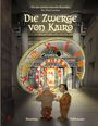 "Die Zwerge von Kairo" steht über einer Architekturkulisse mit zwei Figuren und spiralförmigen römischen Zahlen im Hintergrund.