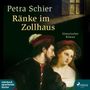 "Petra Schier Ränke im Zollhaus. Historischer Roman. Gemälde: Zwei Personen in Renaissance-Kleidung nah beieinander."