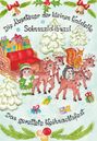 Text: „Die Abenteuer der kleinen Waldelfe Schnuzzidibuzzl - Das gerettete Weihnachtsfest“. Illustration mit Elfe, Tieren und Schlitten.