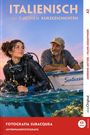 "Italienisch mit lustigen Kurzgeschichten", Frau im Taucheranzug im Wasser, Mann im Boot, Schrifzug "Santuzza".