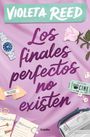 "Los finales perfectos no existen". Illustration mit Uhr, rosa Rose, Kinoticket und Briefen auf lilafarbenem Hintergrund.