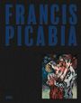 FRANCIS PICABIA in großen blauen Buchstaben, darunter eine bunte Illustration eines sich küssenden Paares.