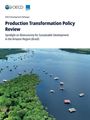 Text: "OECD Development Pathways. Production Transformation Policy Review. Spotlight on Bioeconomy for Sustainable Development in the Amazon Region (Brazil)." Im Hintergrund ist eine Wasserlandschaft mit schwimmenden Häusern und üppigem grünen Wald zu sehen.