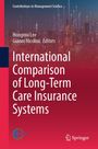 "International Comparison of Long-Term Care Insurance Systems," rot-blauer Hintergrund, Stadt-Silhouette, Springer-Logo.