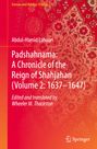 "Padshahnama: A Chronicle of the Reign of Shahjahan (Volume 2: 1637–1647)" auf rotem Hintergrund mit Muster.