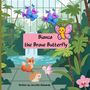 Text: "Bianca the Brave Butterfly" und "Written by Jennifer Edwards." Eine Illustration mit einem Wasserfall, Schmetterlingen und Tieren.