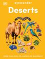 "Deserts" und "OPEN YOUR EYES TO A WORLD OF DISCOVERY" auf gelbem Hintergrund, mit Wüstentieren und -pflanzen.