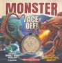 "MONSTER FACE OFF! EXCLUSIVE DOUBLE-SIDED MEDALLION BY COLIN BARRAS. WHO'S THE WORST MYTHICAL MONSTER?"  
Ein grünes Seeungeheuer und ein feuerspeiender Drache.