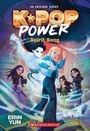 „K-Pop Power: Spirit Song“ von Erin Yun. Illustration: Eine Gruppe von Jugendlichen in dynamischen Posen mit magischer Energie.