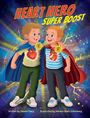 „Heart Hero: Super Boost“ in gelber und roter Schrift. Zwei Kinder in Superheldenkostümen mit Medaillen stehen nebeneinander.