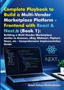 Titel: "Complete Playbook to Build a Multi-Vendor Marketplace Platform - Frontend with React & Next.js (Book 1)". Unten ein Laptop mit Code.