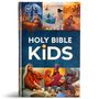 Text: "Holy Bible for Kids." Das Cover zeigt gemalte biblische Szenen mit Figuren aus der Bibel in verschiedenen Szenarien.
