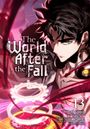 „The World After the Fall“ in rustikalem Schriftstil. Ein Mann mit entschlossenem Blick, umgeben von pinken Energiekringeln.