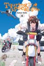 Text: "Touring After the Apocalypse" Sakae Saito [8]. Illustration von zwei Personen auf Motorrädern, mit einem Hasen und einer Schildkröte.