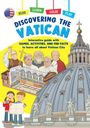 Texte: "Discovering the Vatican", "Interactive guide with games, activities, and fun facts". Illustration: Papstfiguren, Petersdom.