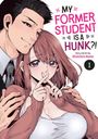 Logo "My Former Student is a Hunk?!" Ein Mann umarmt eine Frau, die verlegen lächelt und ihre Finger kreuzt.