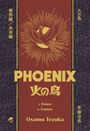 "PHOENIX" in großen Buchstaben. Untertitel: "I. Dawn II. Future". Illustration eines Phönix vor rotem Hintergrund.
