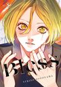 "NO. 8", "BLESS", "YUKINO SONOYAMA". Illustration: Junge Person mit blonden Haaren und goldenen Augen, Ausdruck emotional.