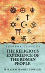Verschiedene religiöse Symbole vor einem Hintergrund mit Texten, darunter "Lushena Classics" und "The Religious Experience of the Roman People" von William Warde Fowler.