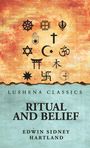 „Lushena Classics. Ritual and Belief. Edwin Sidney Hartland.“ Symbole verschiedener Religionen auf Text-Hintergrund.