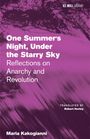 „One Summer's Night, Under the Starry Sky“ von Maria Kakogianni. Lila Hintergrund mit Baumkonturen.